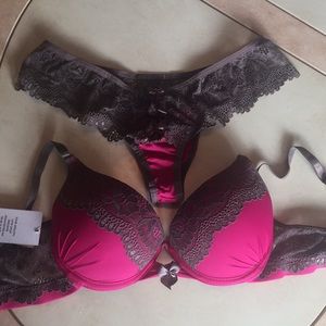 NWT!—pink & brown lace Bra & Panties (from Brasil)